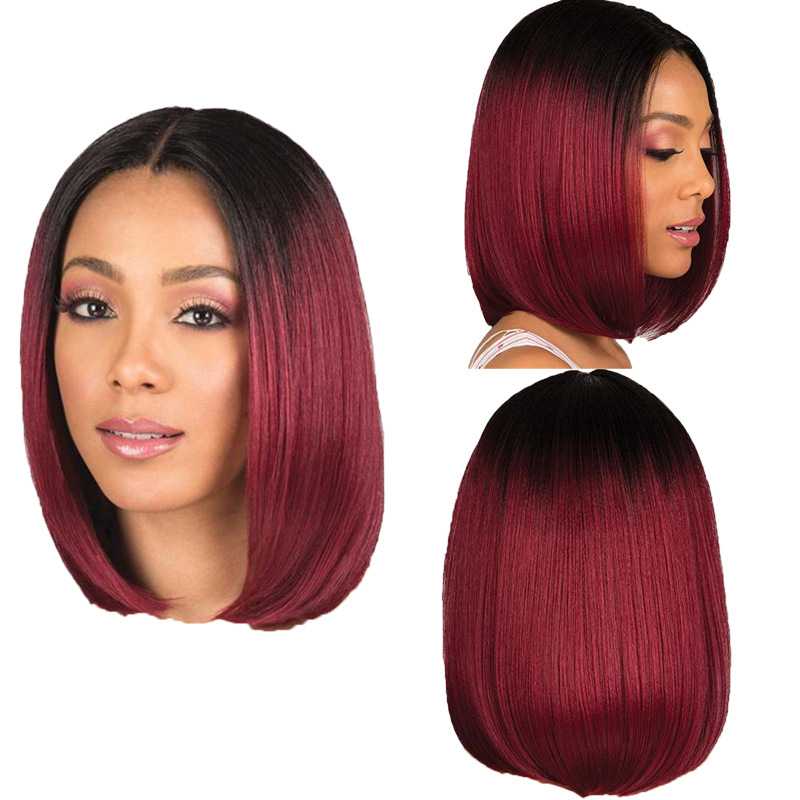 New arrival  women short straight hair black gradient wine red Bob wigs for ladies gift