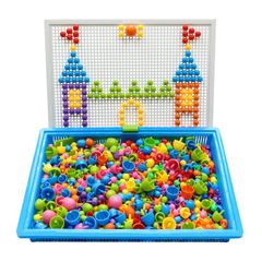 296 PCS Early Education Mushroom Nail Puzzle Toy Children's Building Blocks Birthday Presents Mushrooms nails as picture 296pcs