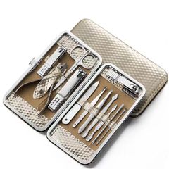 12PCS  Gold Beauty Tools Nail Clippers and Manicure Sets Stainless Steel with Portable Travel Case Gold as picture 12 PCS
