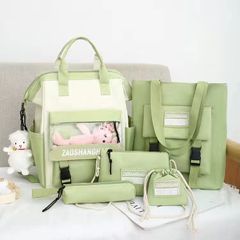 5 pcs Ladies Bags Set Laptop Backpack Bookbags Shoulder Bag Handbag SchoolBag Canvas Waterproof Green 5 PCS+1 Pendant