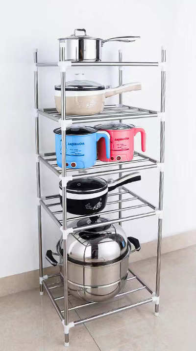 5-layer Raised Assembly Stainless Steel Kitchen Shelving Floor-to-ceiling Pot Holder Bathroom Wash Basin Storage and Organizing Rack