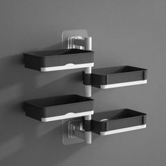 New Arrival 4 Grids No-Punch Wall Mounted Soap Box Soap Bathroom Toiletries Shelving Toilet Toilet Drain storage shelf Black as picture