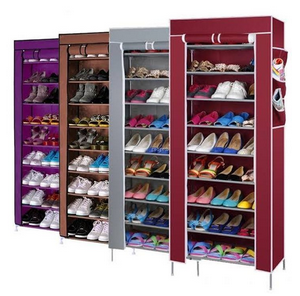 10 Layers Single Column Shoe Rack Made Of Canvas And Metal With Plastic Connectors