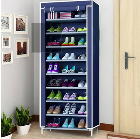 10 Layers Single Column Shoe Rack Made Of Canvas And Metal With Plastic Connectors