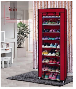 10 Layers Single Column Shoe Rack Made Of Canvas And Metal With Plastic Connectors