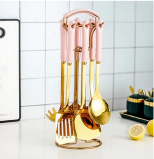 High Quality 6 Pieces Plus Stand Heavy Golden Spoon Set
