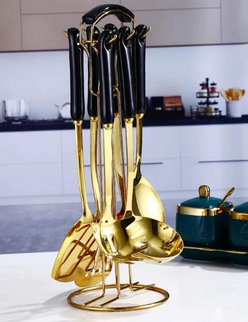 High Quality 6 Pieces Plus Stand Heavy Golden Spoon Set