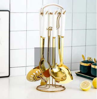 High Quality 6 Pieces Plus Stand Heavy Golden Spoon Set