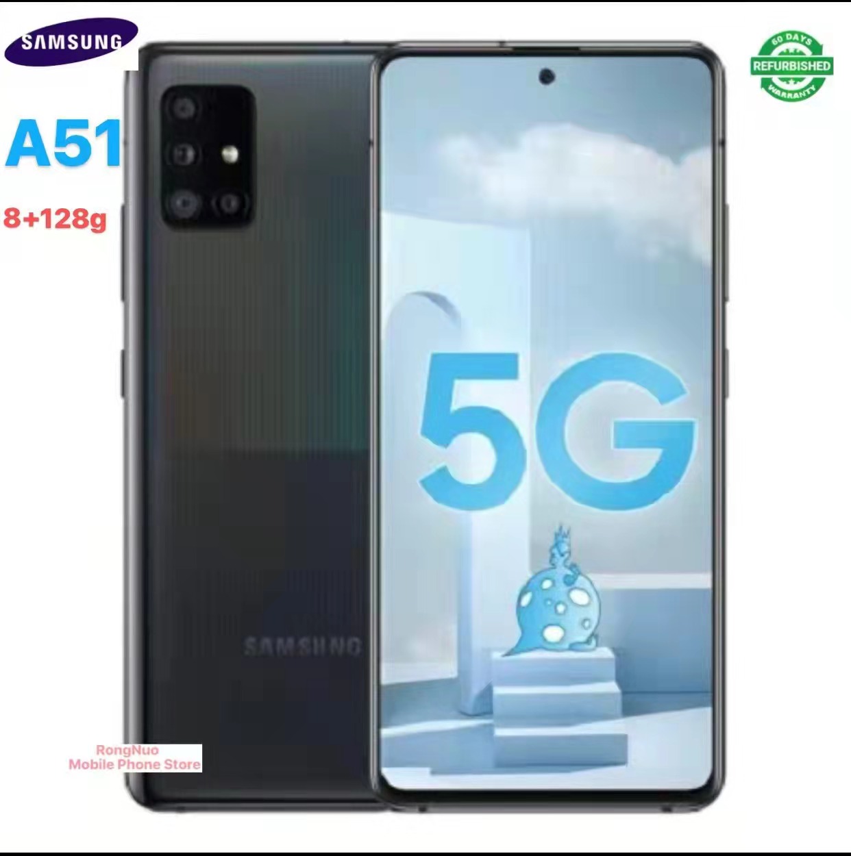 Refurbished Samsung Galaxy A51 mobile phone with 6.5-inch screen front and ear 5 cameras 8-core fingerprint face unlock dual SIM Android smartphone Overseas shipment