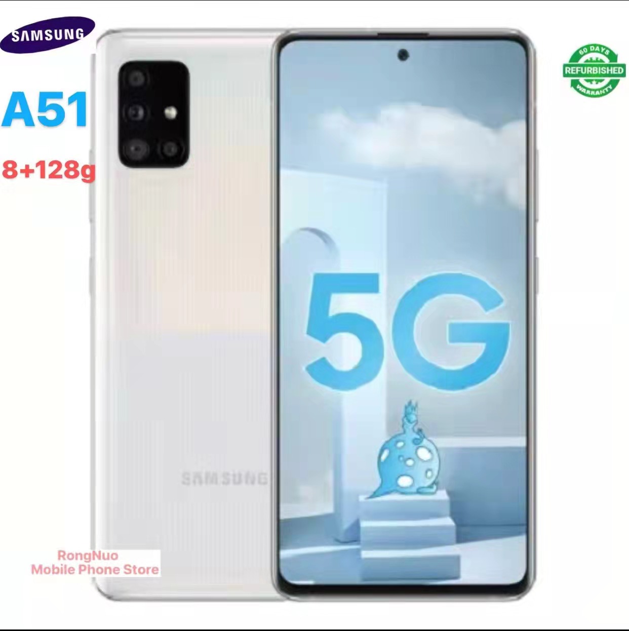 Refurbished Samsung Galaxy A51 mobile phone with 6.5-inch screen front and ear 5 cameras 8-core fingerprint face unlock dual SIM Android smartphone Overseas shipment