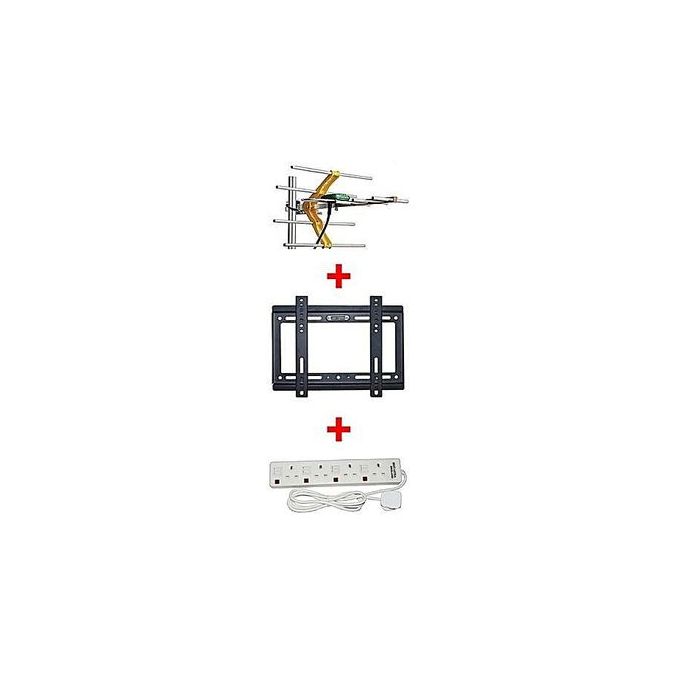 Aerial + TV Wall Bracket + 4 Way Extension Socket