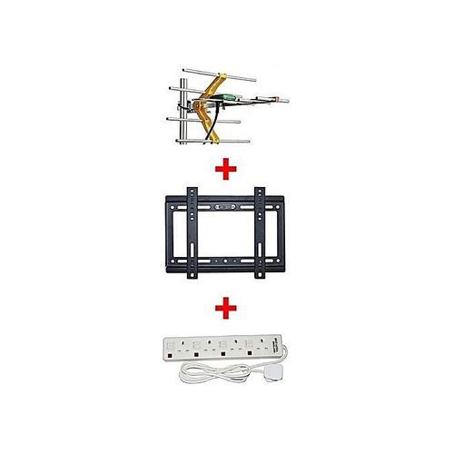Aerial + TV Wall Bracket + 4 Way Extension Socket