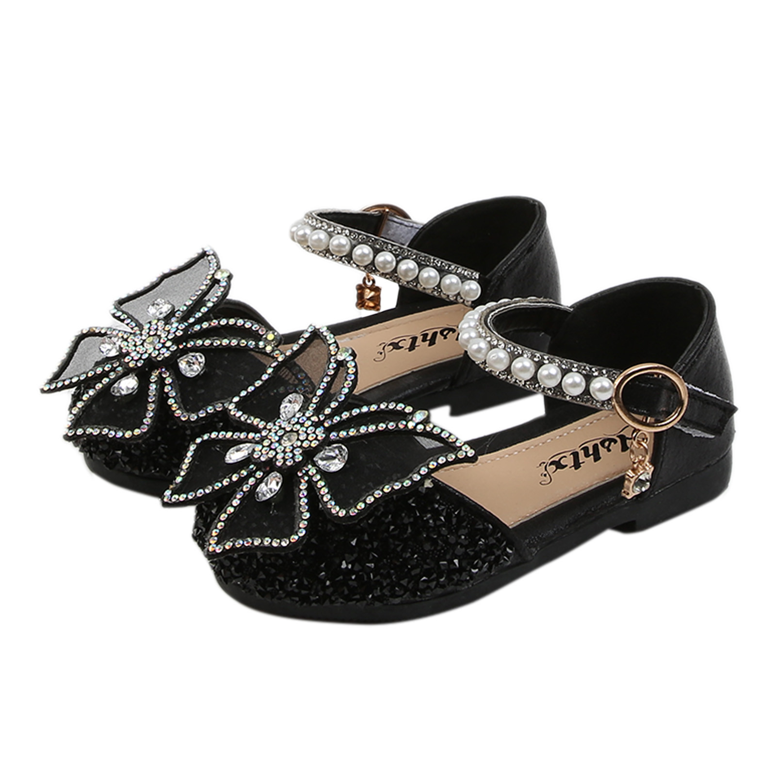 2021 girls princess leather shoes flowers casual glitter children's high heels bow sandals