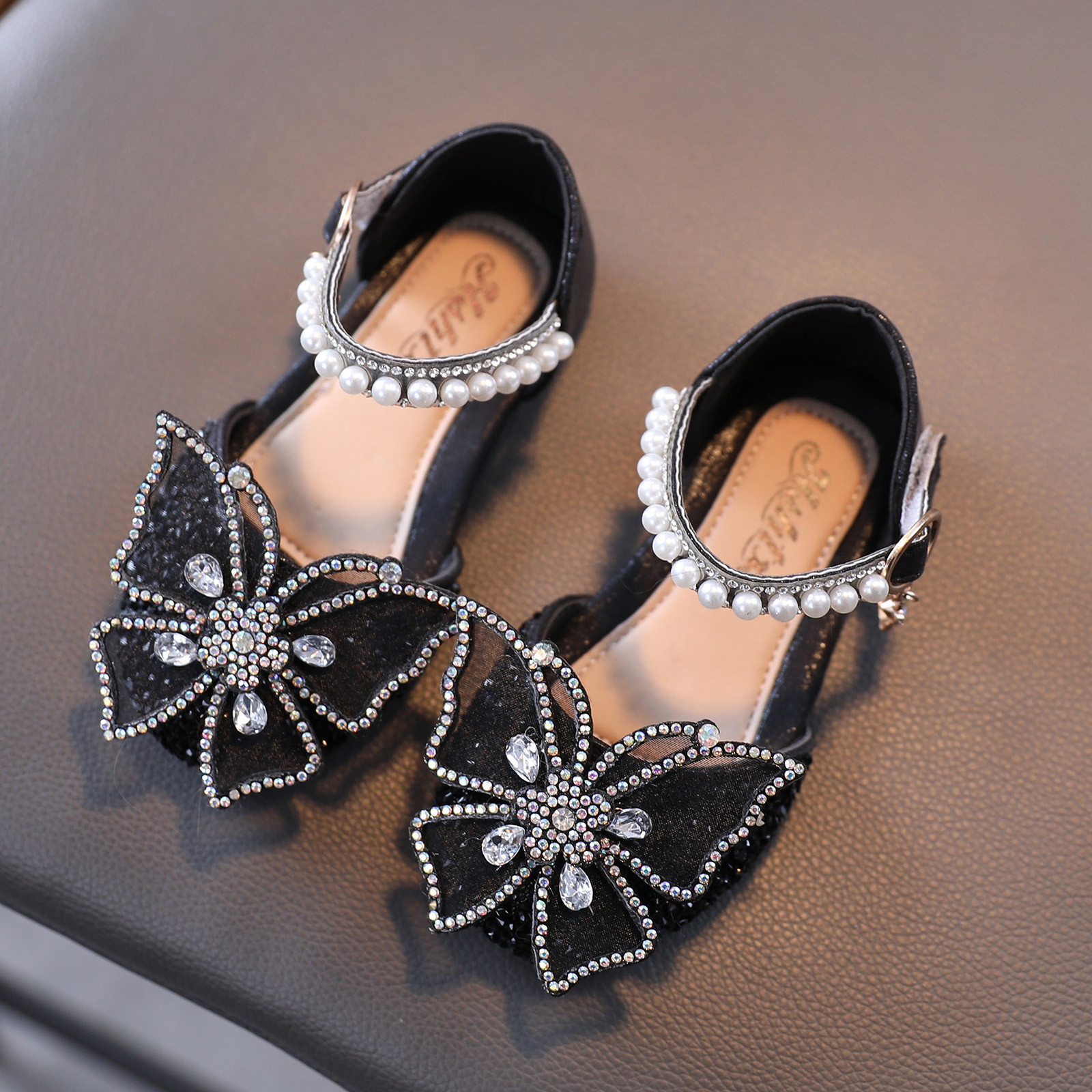 2021 girls princess leather shoes flowers casual glitter children's high heels bow sandals