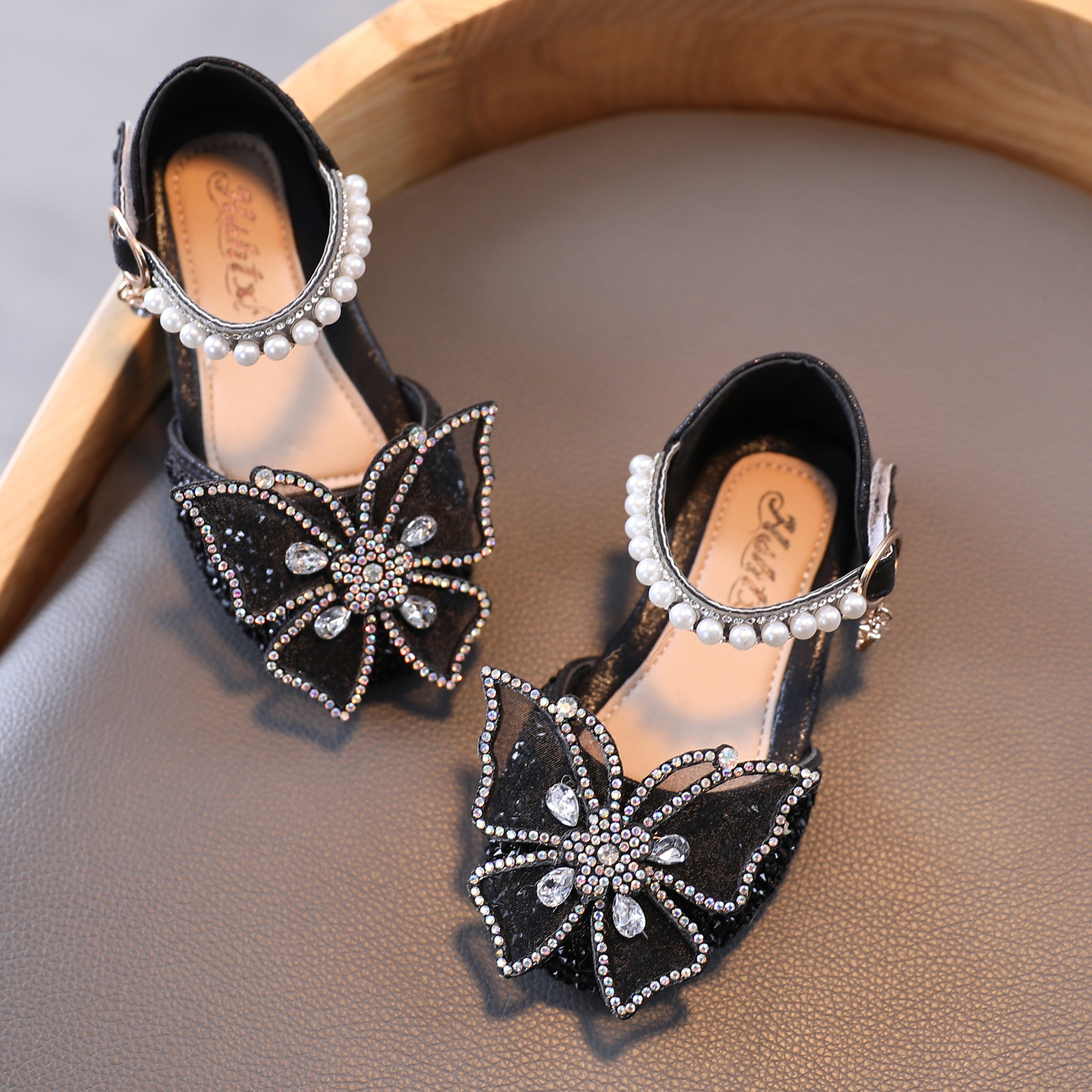 2021 girls princess leather shoes flowers casual glitter children's high heels bow sandals