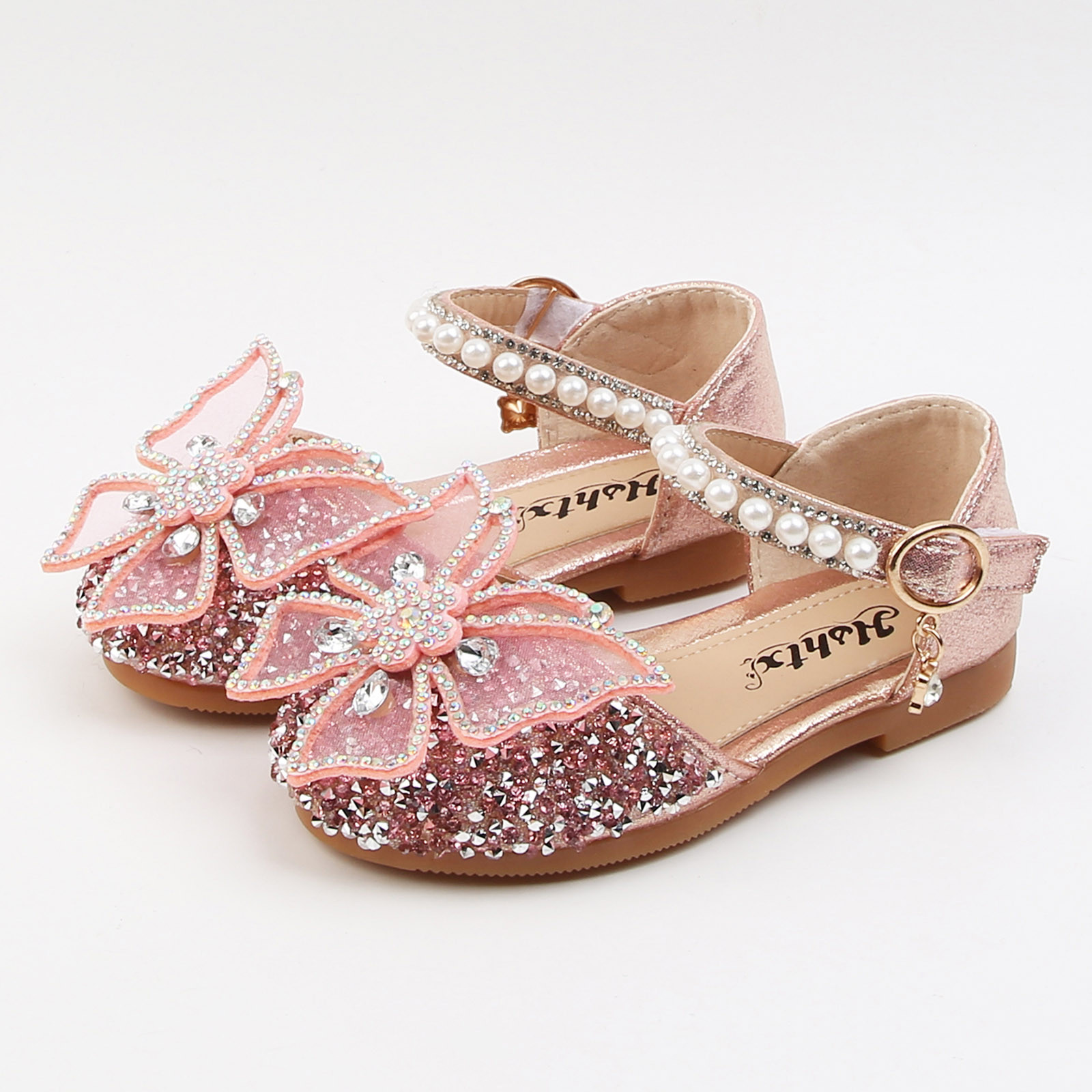 2021 girls princess leather shoes flowers casual glitter children's high heels bow sandals