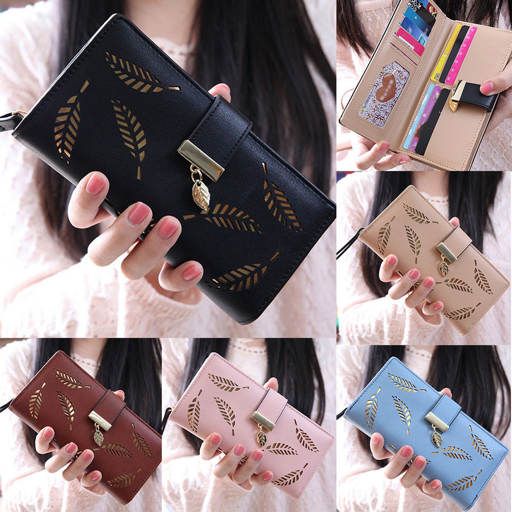 New Style Quality Leather Women Wallets Hollowed Leaf Ladies Handbags Fashion Girl Accessories