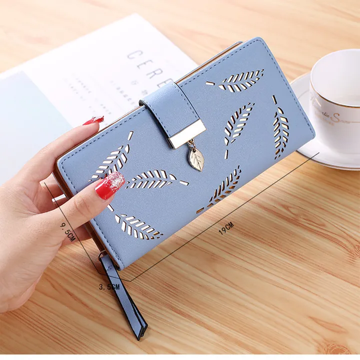 New Style Quality Leather Women Wallets Hollowed Leaf Ladies Handbags Fashion Girl Accessories
