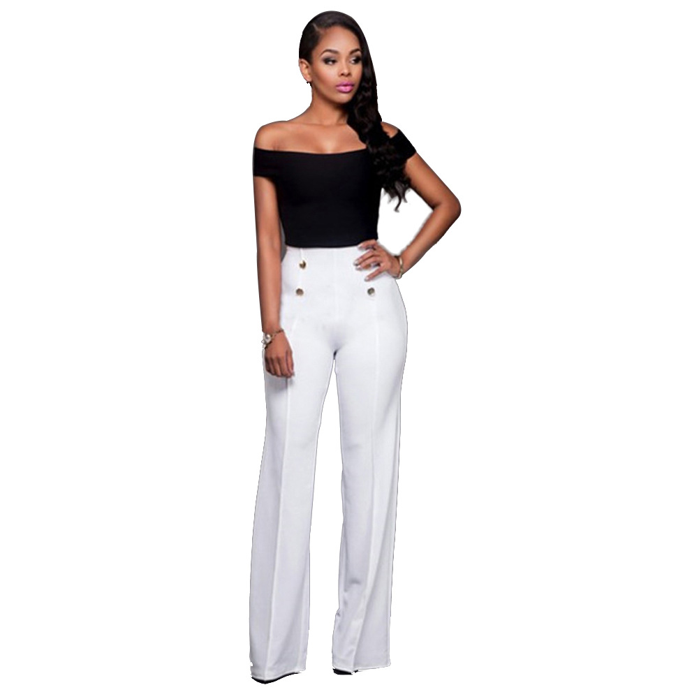 Women Pants Button Casual Pants Office Lady Fashion Loose Stretch Women Trousers Wide Leg High Waist