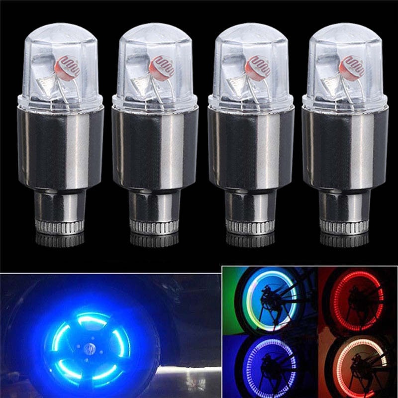 4pc Bike Car Motorcycle Wheel Tire Tyre Cap Flash LED Light Spoke Lamp Auto Car Bike LED Valve Caps Different color