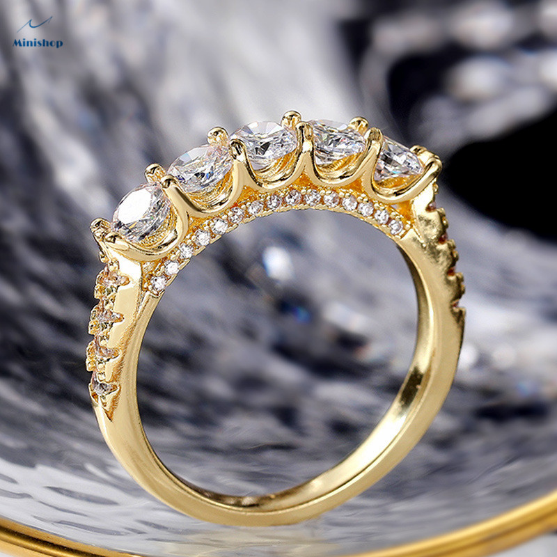 Lady New 6MM AAA Round Row Diamond Ring Fashion Luxury Lady Engagement Wedding Party Zircon Ring