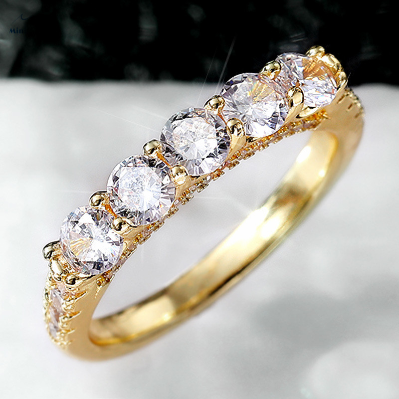 Lady New 6MM AAA Round Row Diamond Ring Fashion Luxury Lady Engagement Wedding Party Zircon Ring