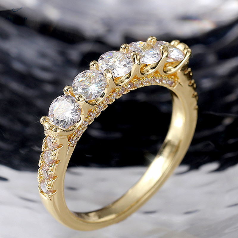Lady New 6MM AAA Round Row Diamond Ring Fashion Luxury Lady Engagement Wedding Party Zircon Ring