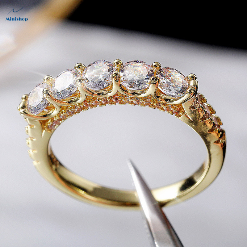 Lady New 6MM AAA Round Row Diamond Ring Fashion Luxury Lady Engagement Wedding Party Zircon Ring