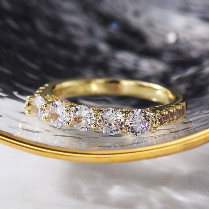 Lady New 6MM AAA Round Row Diamond Ring Fashion Luxury Lady Engagement Wedding Party Zircon Ring