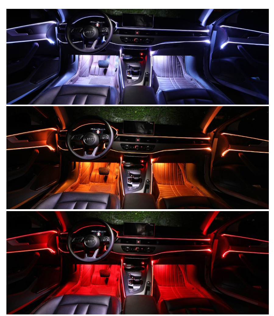 6 in 1 RGB LED Atmosphere Car Light Interior Ambient Light Fiber Optic Strips Light by App Control