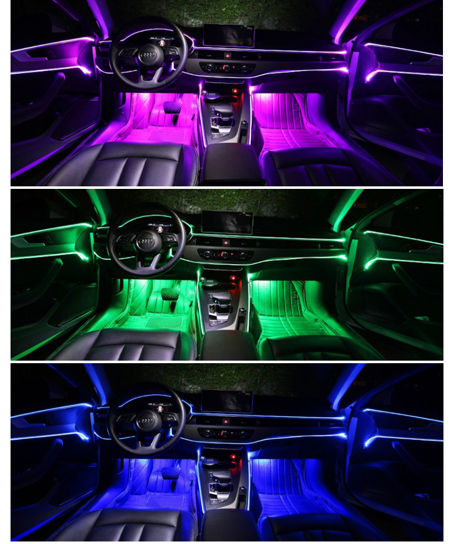 6 in 1 RGB LED Atmosphere Car Light Interior Ambient Light Fiber Optic Strips Light by App Control