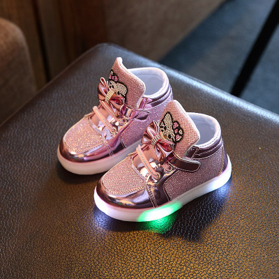 New Children Shoes Spring Rhinestone LED Shoes Girls Princess Cute Shoes With Light casual shoes