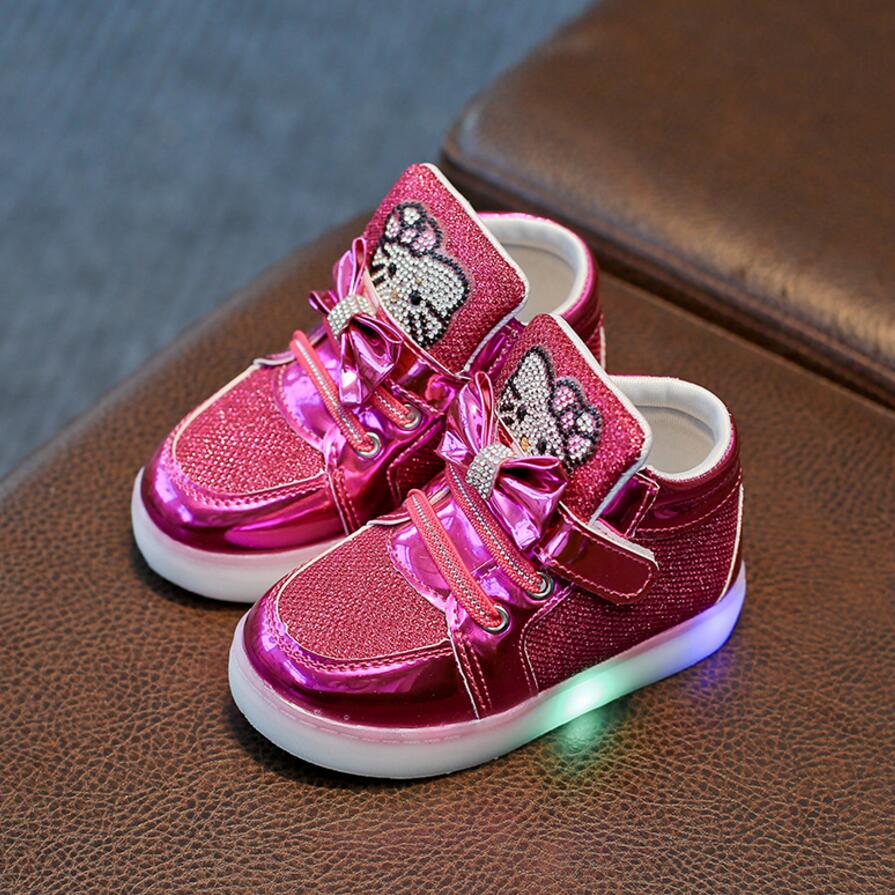 New Children Shoes Spring Rhinestone LED Shoes Girls Princess Cute Shoes With Light casual shoes