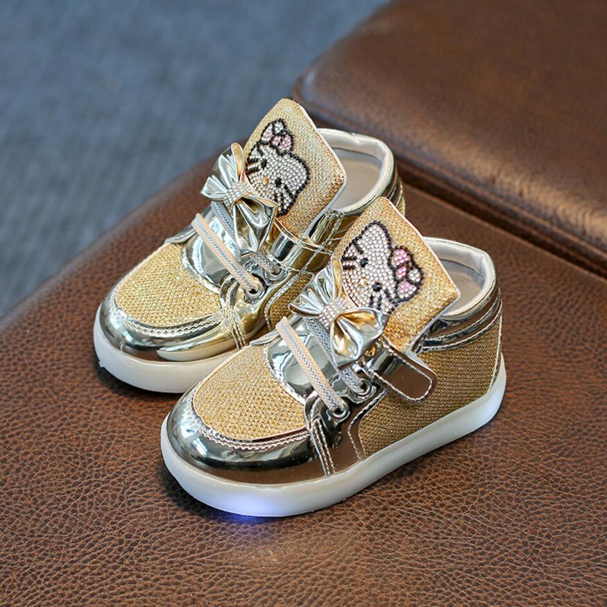 New Children Shoes Spring Rhinestone LED Shoes Girls Princess Cute Shoes With Light casual shoes