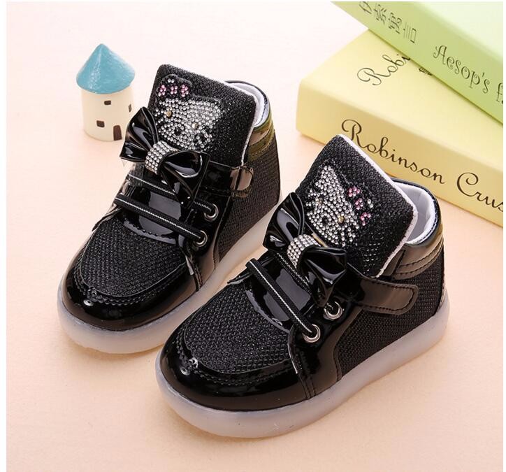 New Children Shoes Spring Rhinestone LED Shoes Girls Princess Cute Shoes With Light casual shoes