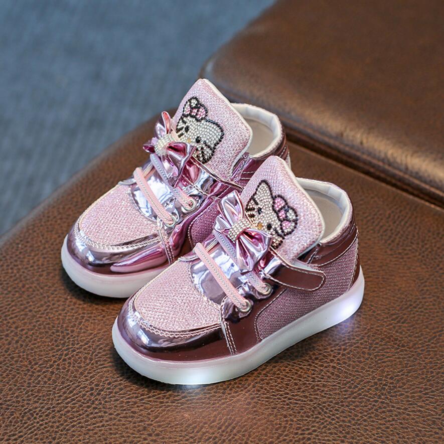 New Children Shoes Spring Rhinestone LED Shoes Girls Princess Cute Shoes With Light casual shoes