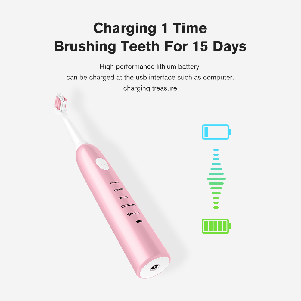 Electric Toothbrush Rechargeable Ultrasonic Washable Electronic Whitening Waterproof Teeth Brush