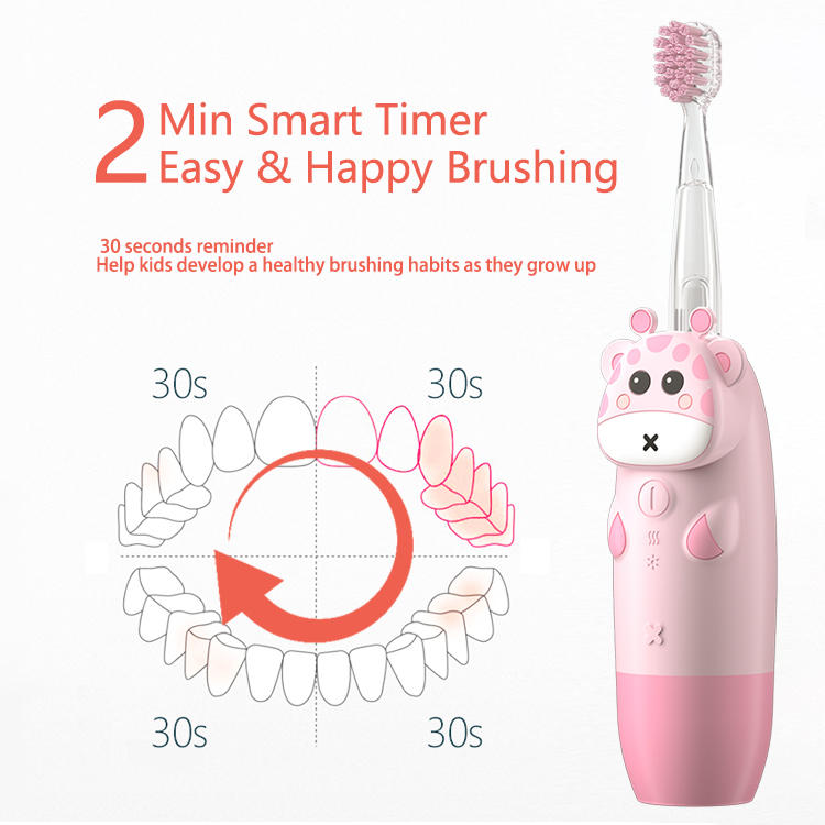 Kids Electric Toothbrush IPX7 Waterproof 4Cleaning Mode Replaceable Battery Silicone Baby Toothbrush