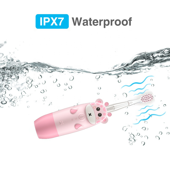 Kids Electric Toothbrush IPX7 Waterproof 4Cleaning Mode Replaceable Battery Silicone Baby Toothbrush