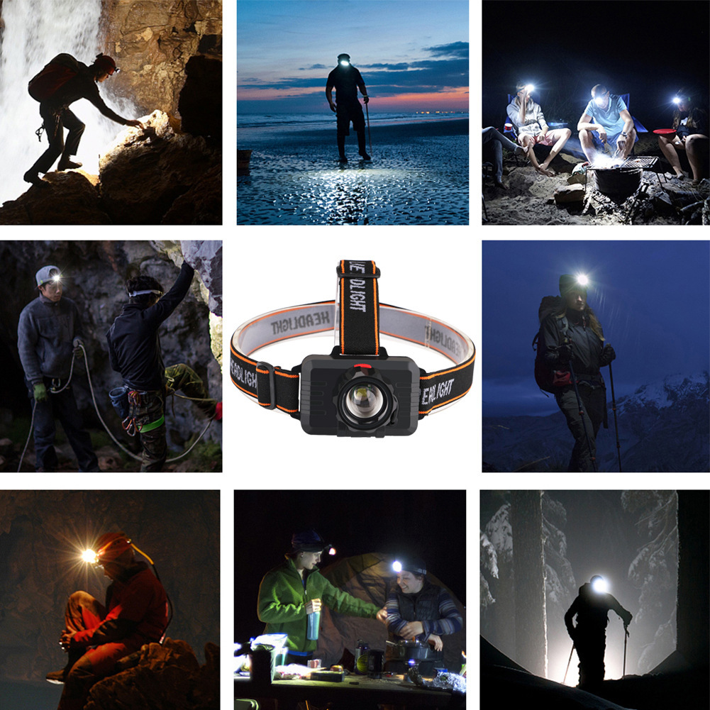 T6 Strong Light LED  Headlamp Rotating Zoom USB Charging Headlight  Night Fishing Flashligh