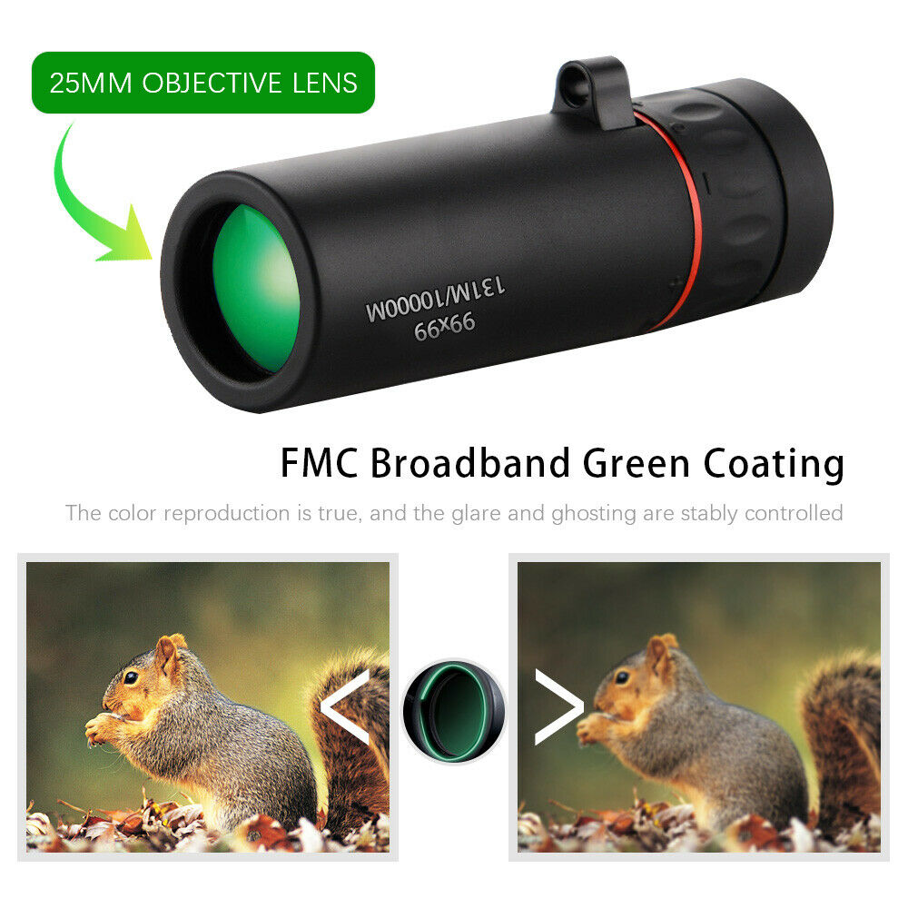 99x99 Monocular Telescope Light Night Vision Zoom + Simple Clip Sightseeing-