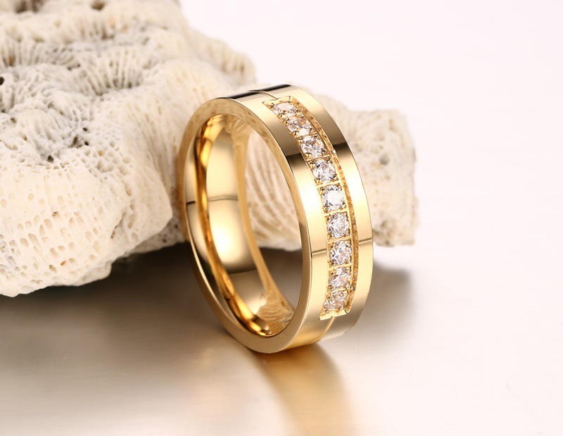 (DY) Wedding Ring Set Women Men Jewelry Stainless Steel Engagement Ring Couple Anniversary Gift