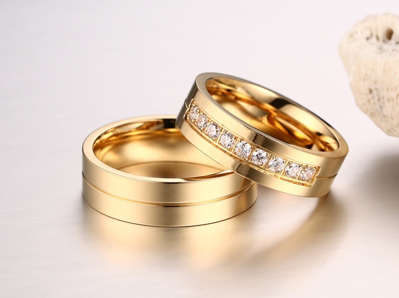 (DY) Wedding Ring Set Women Men Jewelry Stainless Steel Engagement Ring Couple Anniversary Gift