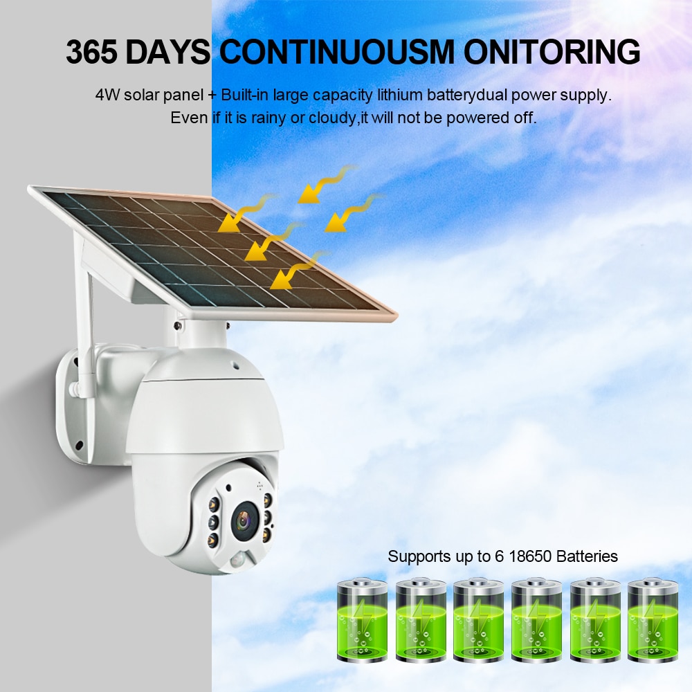 4G UHD 5MP Solar Panel Outdoor PTZ DOME IP Camera Monitoring Waterproof CCTV Two-way Voice Intr