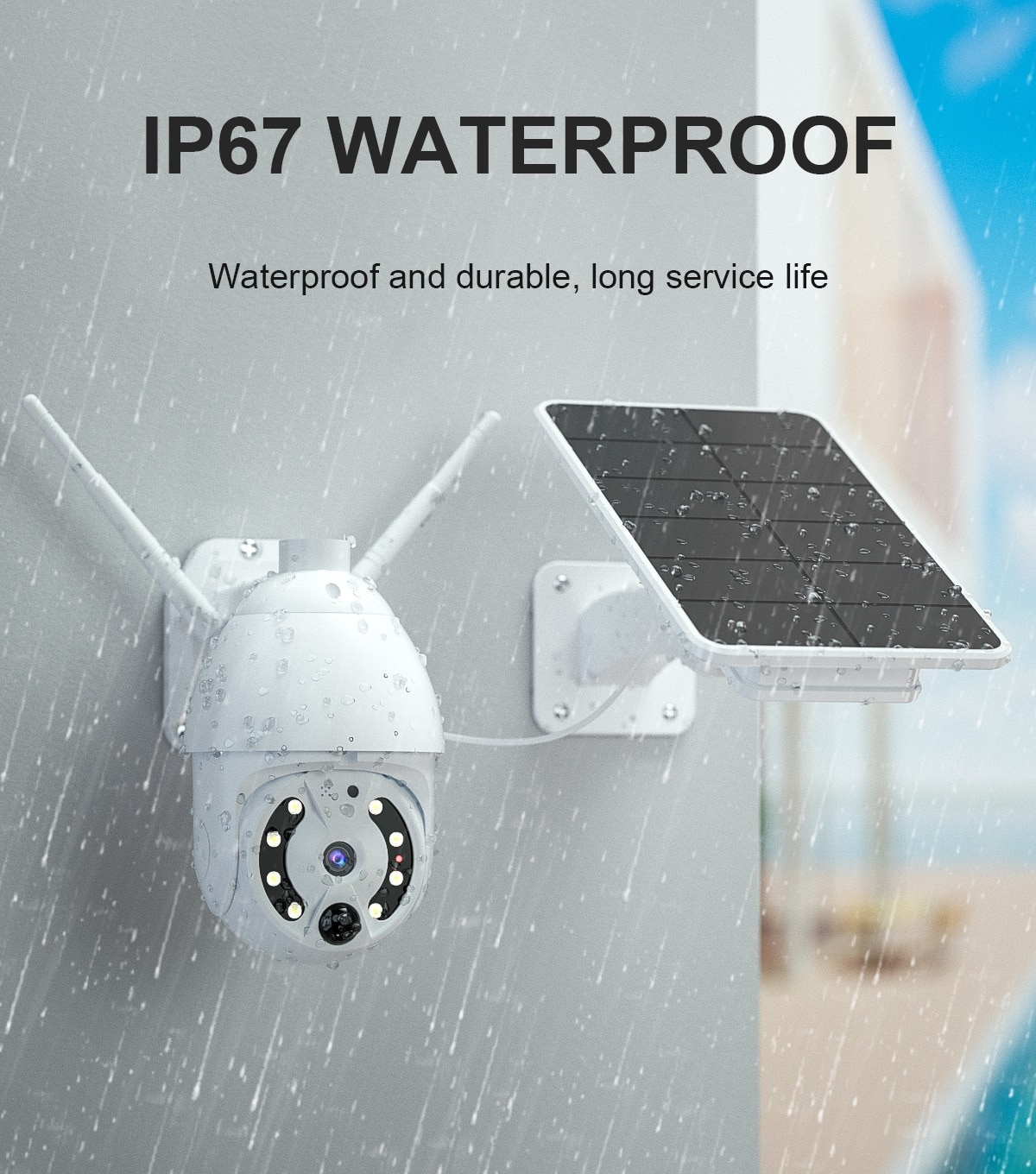 Solar IP Camera LED &amp; IR Night Vision Device Two-way Audio Motion Detection Surveillance CCTV