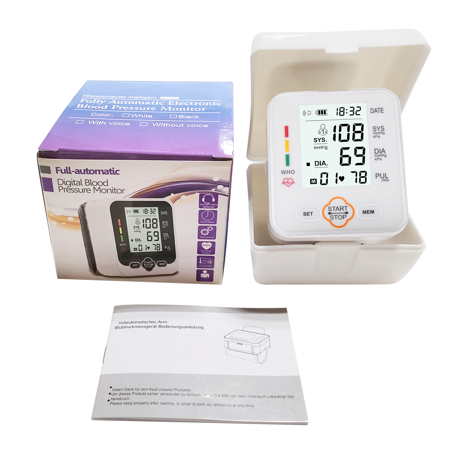 Digital Blood Pressure Monitor Sphygmomanometer Pulse Rate Heart Beat Rate Meter Device Health Care
