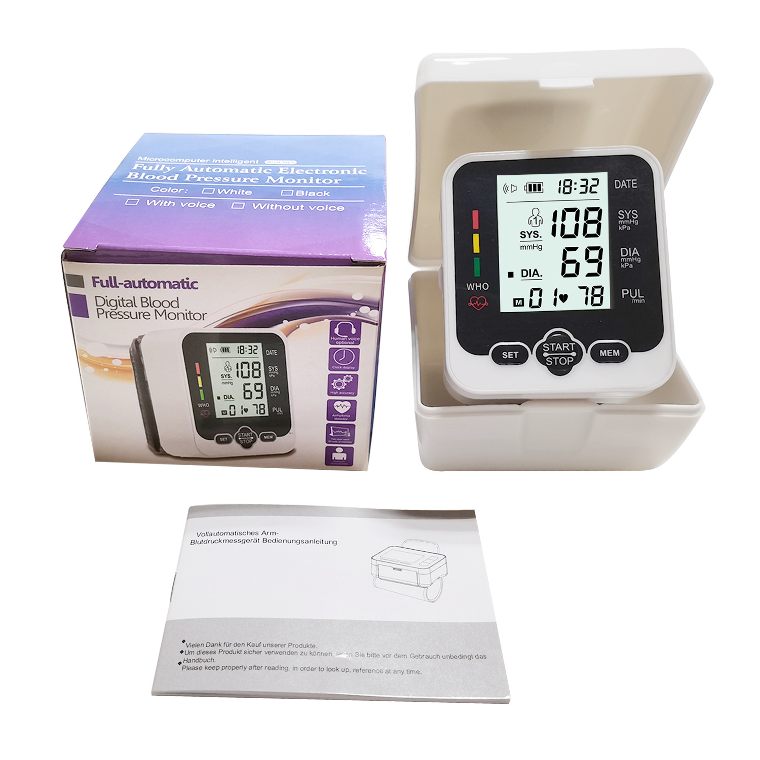 Digital Blood Pressure Monitor Sphygmomanometer Pulse Rate Heart Beat Rate Meter Device Health Care