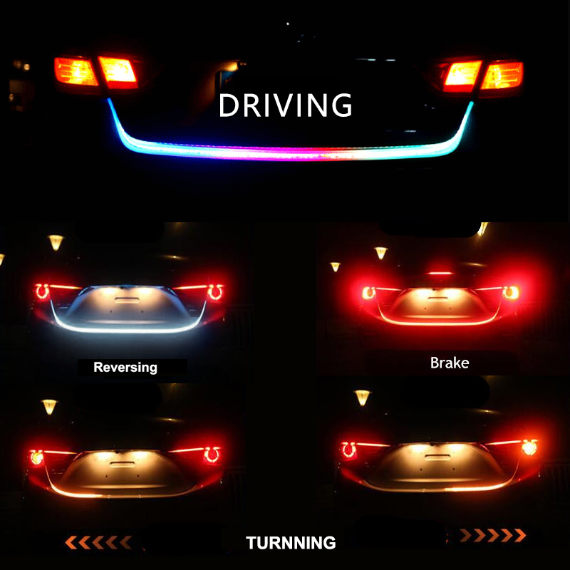 Car Rear Trunk Tail Light Dynamic Reverse Warning LED Strip 12v Brake Follow Turn Signal Lamp