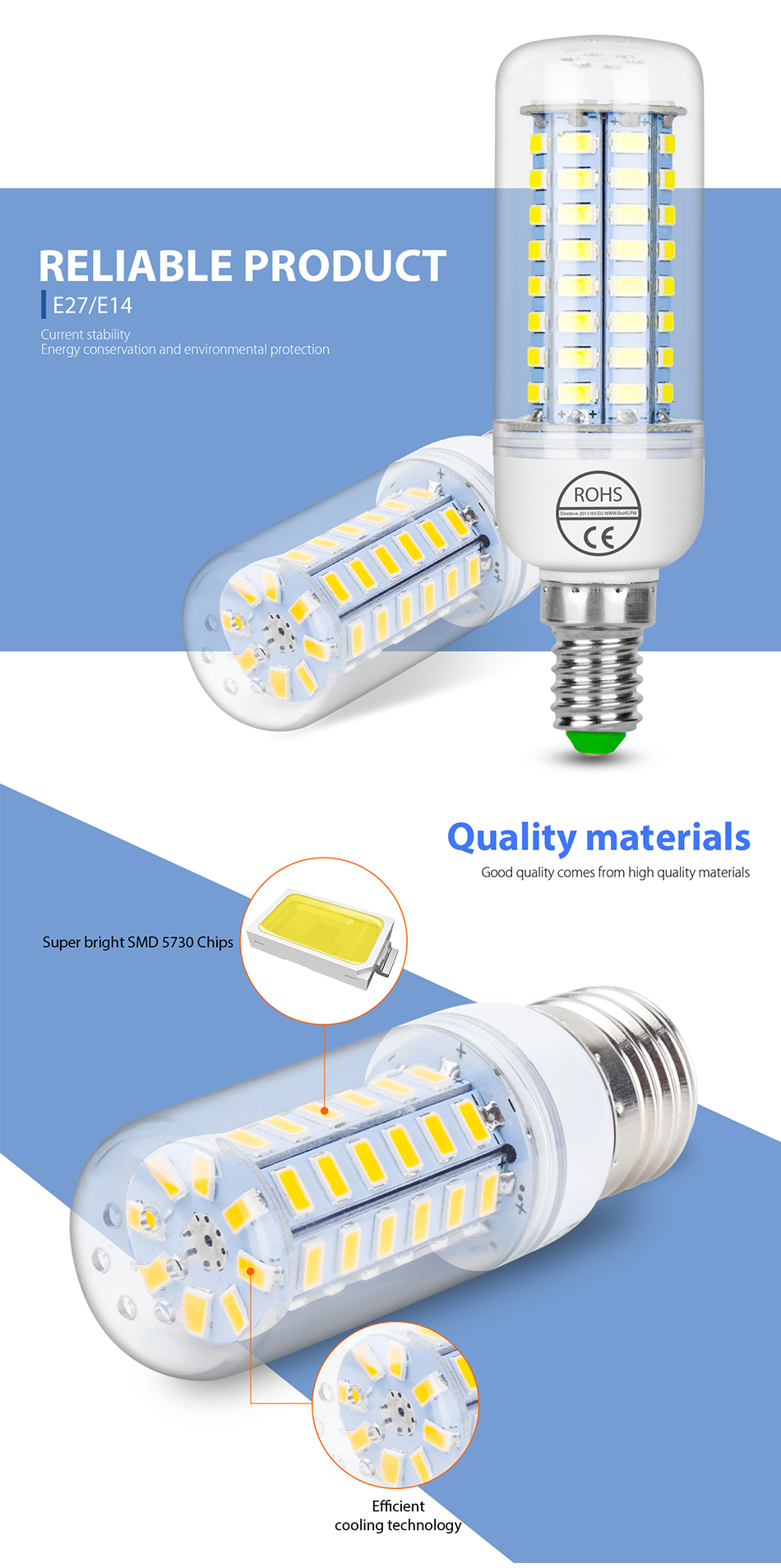 220V E14 Corn Lamp Candle GU10 LED Lamp Lampada LED Light For Home 5730 Chandelier Light