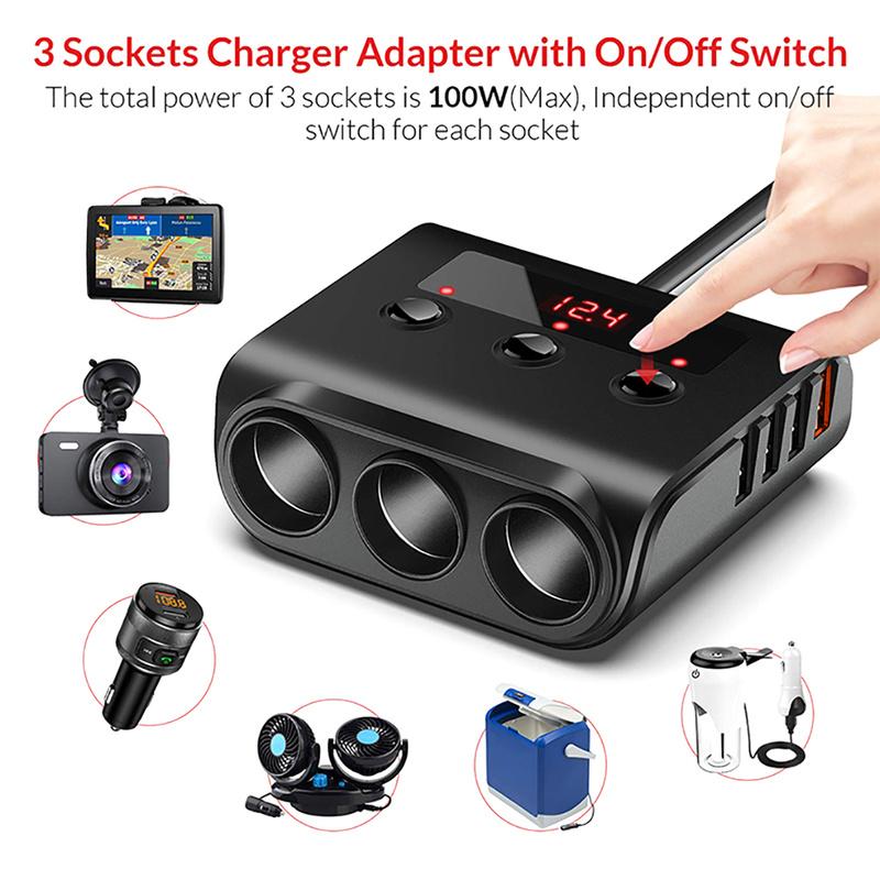 USB Car Charger Splitter Adapter Fast Charge LED Voltage Display Socket Splitter Charger 4 USB
